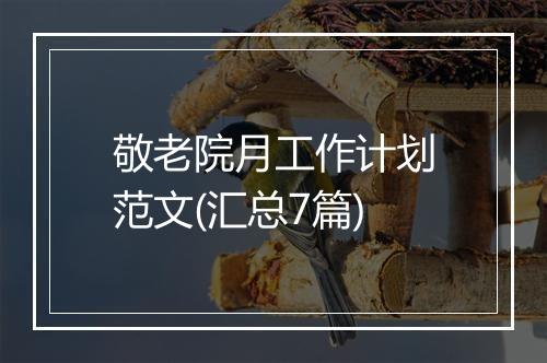 敬老院月工作计划范文(汇总7篇)