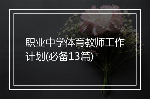职业中学体育教师工作计划(必备13篇)