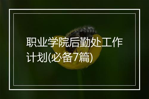 职业学院后勤处工作计划(必备7篇)