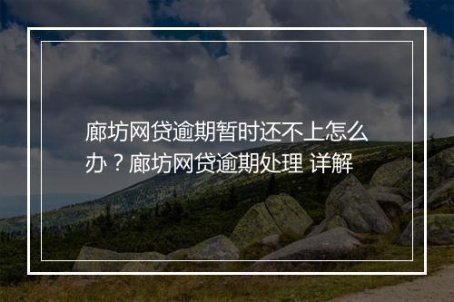 廊坊网贷逾期暂时还不上怎么办？廊坊网贷逾期处理 详解
