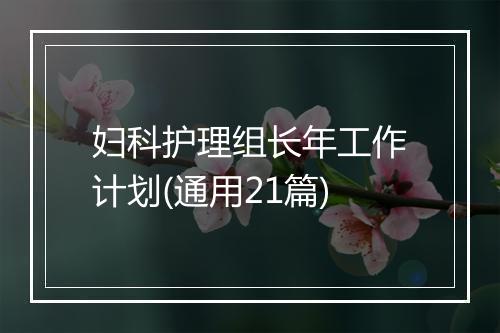 妇科护理组长年工作计划(通用21篇)