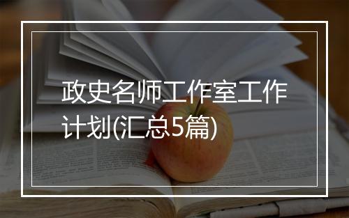 政史名师工作室工作计划(汇总5篇)