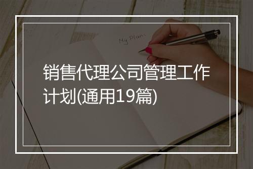 销售代理公司管理工作计划(通用19篇)