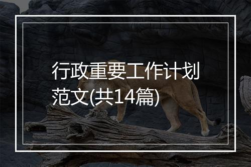 行政重要工作计划范文(共14篇)