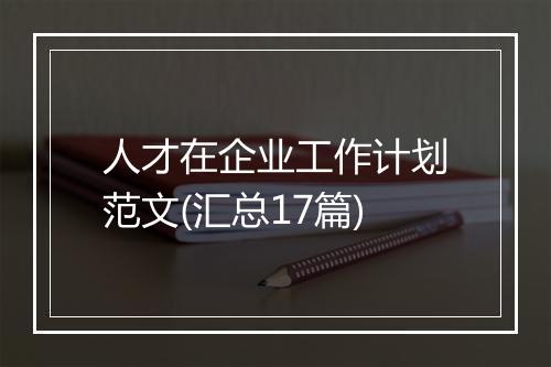 人才在企业工作计划范文(汇总17篇)