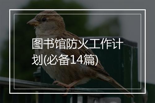 图书馆防火工作计划(必备14篇)