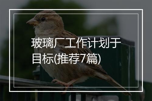 玻璃厂工作计划于目标(推荐7篇)