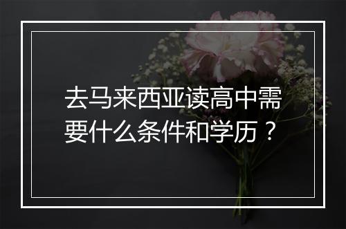去马来西亚读高中需要什么条件和学历？