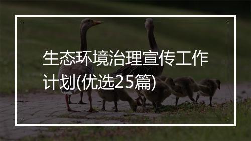 生态环境治理宣传工作计划(优选25篇)