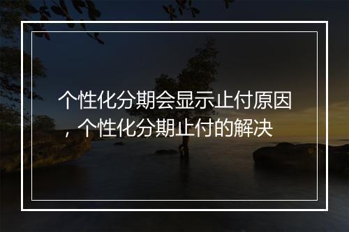 个性化分期会显示止付原因，个性化分期止付的解决