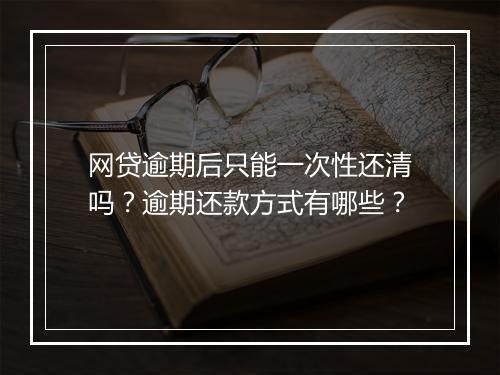 网贷逾期后只能一次性还清吗？逾期还款方式有哪些？