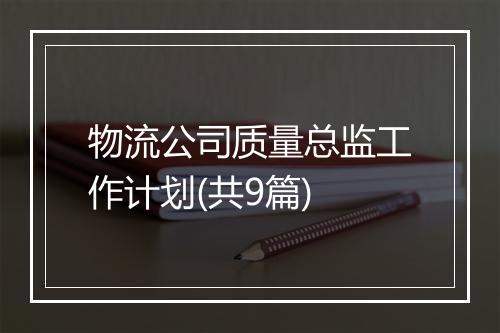 物流公司质量总监工作计划(共9篇)