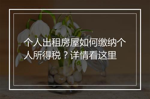 个人出租房屋如何缴纳个人所得税？详情看这里