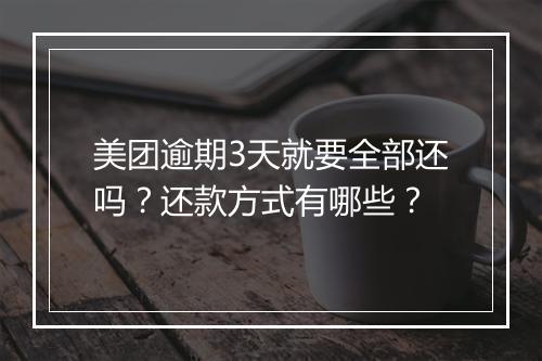 美团逾期3天就要全部还吗？还款方式有哪些？