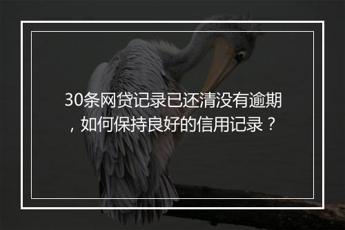 30条网贷记录已还清没有逾期，如何保持良好的信用记录？