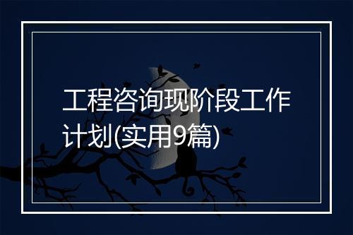工程咨询现阶段工作计划(实用9篇)