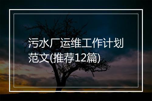 污水厂运维工作计划范文(推荐12篇)