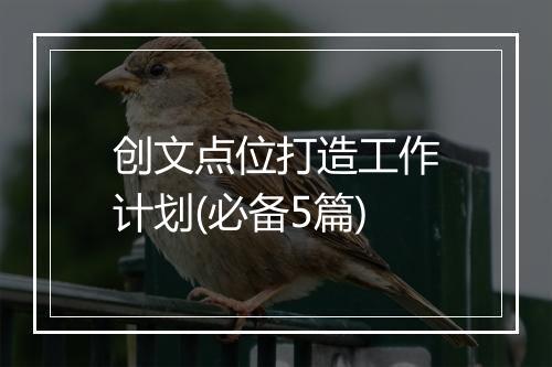 创文点位打造工作计划(必备5篇)