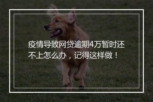 疫情导致网贷逾期4万暂时还不上怎么办，记得这样做！
