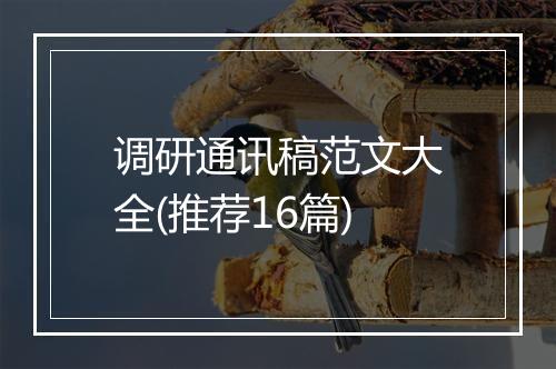 调研通讯稿范文大全(推荐16篇)