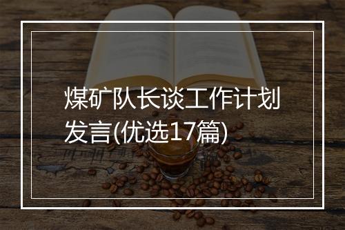 煤矿队长谈工作计划发言(优选17篇)