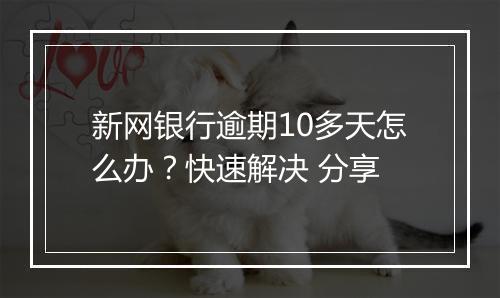 新网银行逾期10多天怎么办？快速解决 分享
