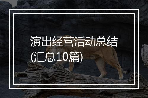 演出经营活动总结(汇总10篇)