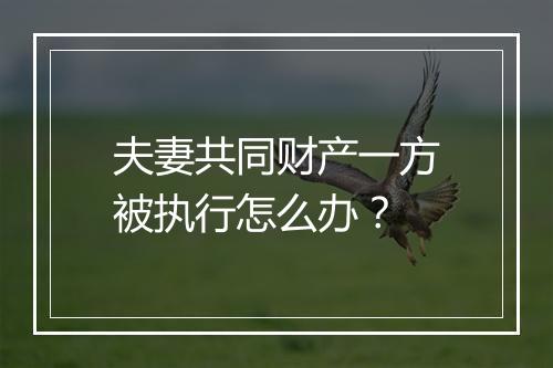夫妻共同财产一方被执行怎么办？