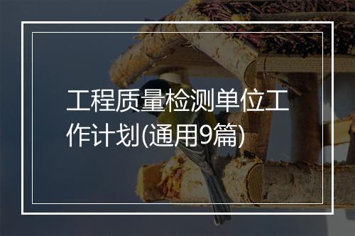 工程质量检测单位工作计划(通用9篇)