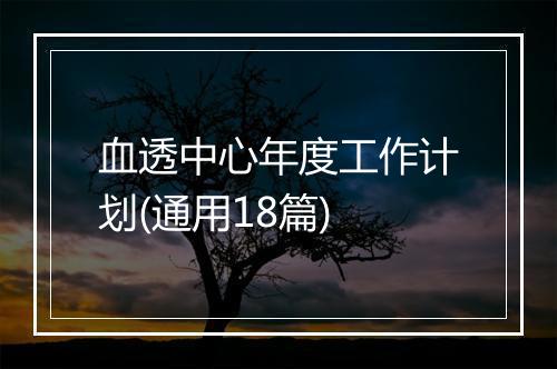 血透中心年度工作计划(通用18篇)