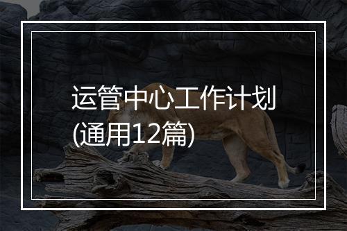 运管中心工作计划(通用12篇)