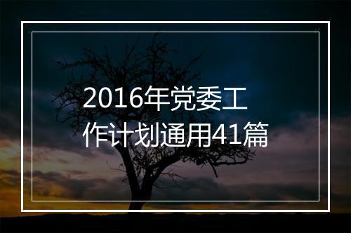 2016年党委工作计划通用41篇