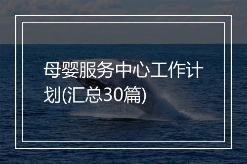 母婴服务中心工作计划(汇总30篇)