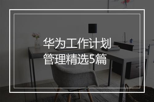 华为工作计划管理精选5篇
