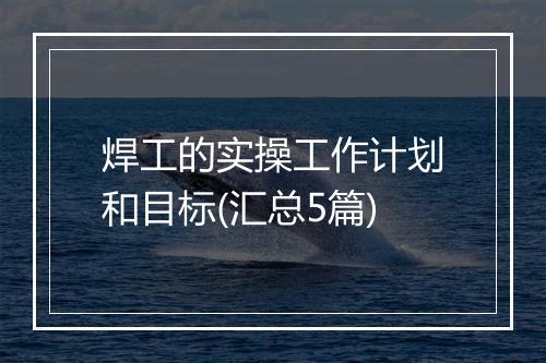 焊工的实操工作计划和目标(汇总5篇)