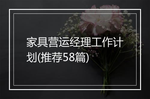 家具营运经理工作计划(推荐58篇)