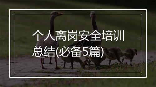 个人离岗安全培训总结(必备5篇)