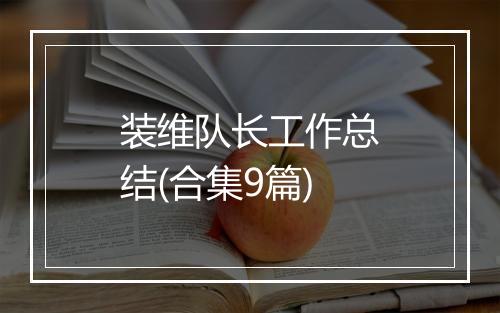 装维队长工作总结(合集9篇)