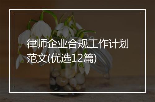 律师企业合规工作计划范文(优选12篇)