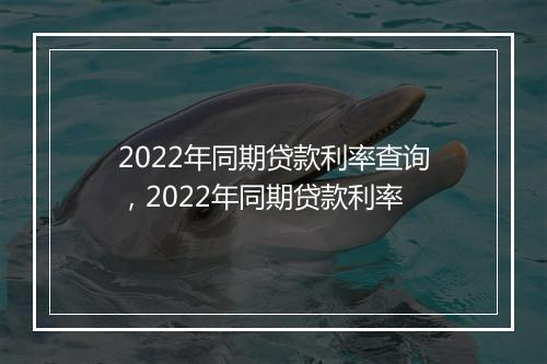 2022年同期贷款利率查询，2022年同期贷款利率