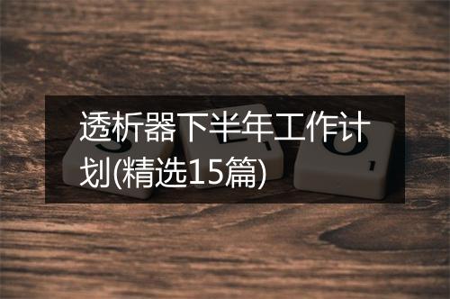 透析器下半年工作计划(精选15篇)