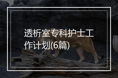 透析室专科护士工作计划(6篇)