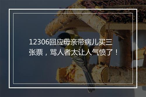 12306回应母亲带病儿买三张票，骂人者太让人气愤了！