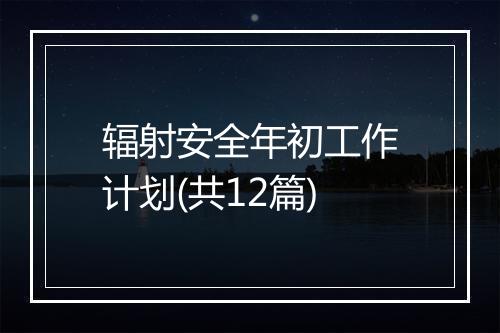辐射安全年初工作计划(共12篇)