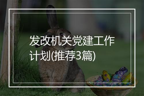 发改机关党建工作计划(推荐3篇)