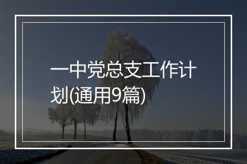 一中党总支工作计划(通用9篇)