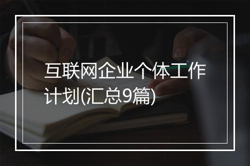 互联网企业个体工作计划(汇总9篇)