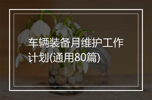 车辆装备月维护工作计划(通用80篇)