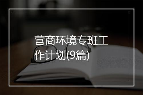 营商环境专班工作计划(9篇)