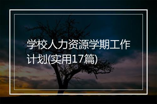 学校人力资源学期工作计划(实用17篇)